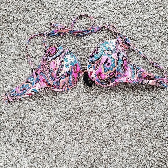 ( J) NWOT Shade & Shore Paisley * Floral Pink & Black Bikini Top - Picture 1 of 6